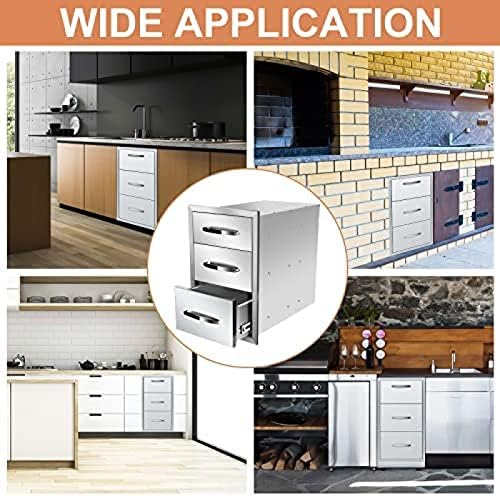 Stainless Steel Outdoor Kitchen BBQ Island Drawers - Flush Mount Triple Access, 14Wx21Dx21H - Image 6