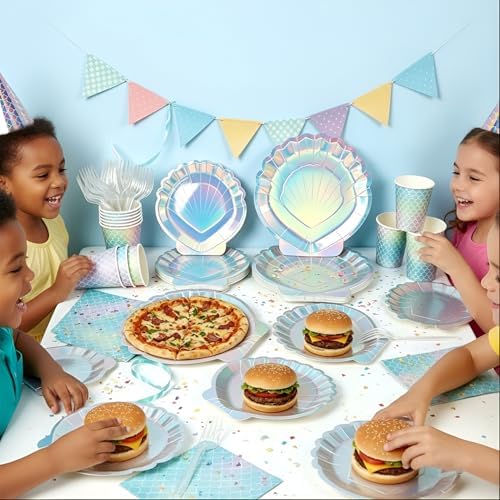 120Pcs Mermaid Paper Plates and Napkins Party Supplies,Serve 24 - Image 6