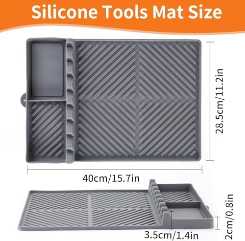 Silicone Griddle Tool Mat for Blackstone, Heat Resistant Side Shelf Mat with Drip Pad – BBQ Grill Accessories for Outdoor Grill, Kitchen Counter, Spatula Holder, Cooking Organizer (1, Gray) - Image 3