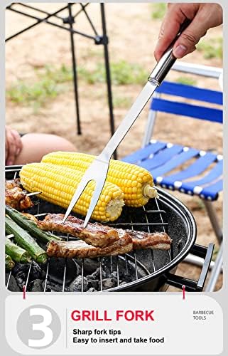 BBQ Grill Tool Set BBQ Accessories, Stainless Steel Grill Tools Grilling Accessories Grill Set Barbecue Grill Accessories for Outdoor Grill, Grill Utensils Grilling Tools Grilling Gifts for Men (3PCS) - Image 4