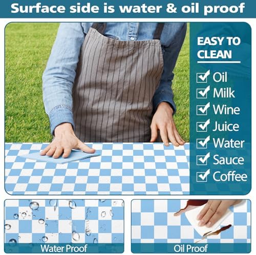 Picnic Table Cover with Bench Covers and Bag, Blue and White Checkered Gingham Buffalo Plaid Camping Tablecloth Waterproof Windproof Elastic Edges Fitted Tablecloths for Outdoor Garden 3PCS 30x72 Inch - Image 6