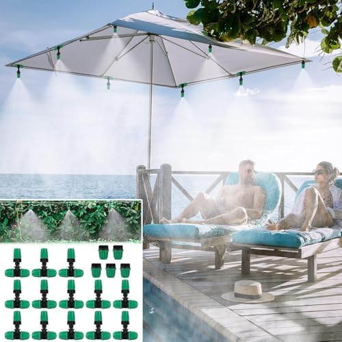 Drip Irrigation Misting Nozzle Kit, 45Pcs Drip Irrigation Parts with 20Pcs 4/7" to 1/4" Barbed Tee Connectors, 20Pcs 1/4" Green Atomizing Misting Nozzles, 5Pcs 4/7" End Caps for Garden Watering - Image 5