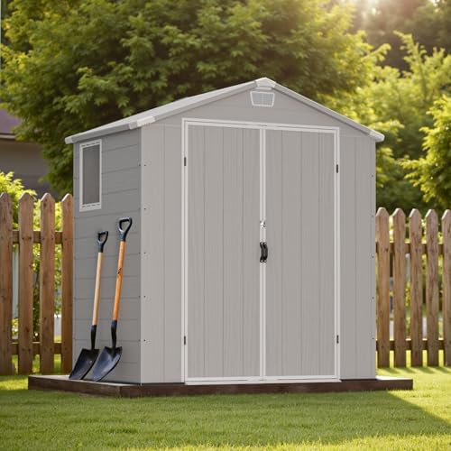 Greesum 6x4FT Plastic Outdoor Storage Shed with Floor, Light Gray by BuynowfromGreesum