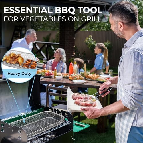 Homi Styes Grill Baskets for Outdoor Grill – 15 x 11-inch Vegetable Grill Basket – Grill Vegetable Basket with Handles – Rustproof Stainless Steel Mesh Veggie Grilling Basket - Image 6
