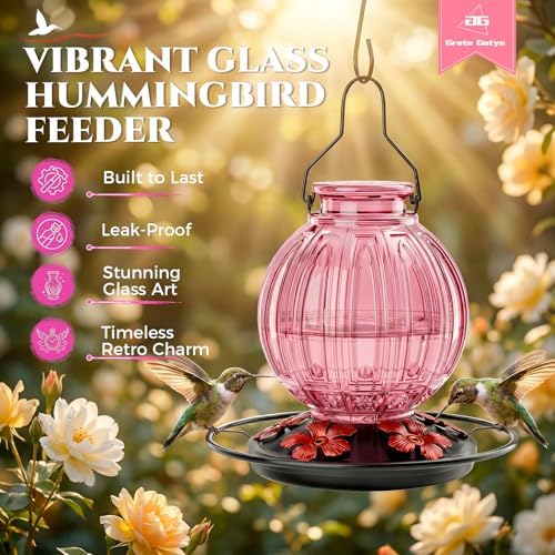 Glass Hummingbird Feeder for Outdoors Hanging, 26 fl oz Bird Nectar Feeder - Image 6