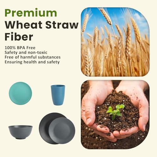 Homienly 40 PCS Premium Wheat Straw Dinnerware Sets, Reusable Unbreakable Plates and Bowls Set, Cups Sets, Service for 8, Microwave and Dishwasher Safe Dishes Set for Party, Outdoor (Nightscape) - Image 3