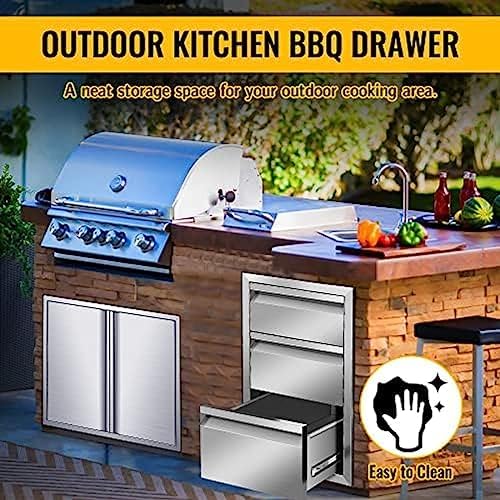 Outdoor Kitchen Drawers, Box Frame Style Flush Mount BBQ Drawer w/Stainless Steel Handle, BBQ Island Drawers For Patio Grill Station,Three Drawers - Image 7