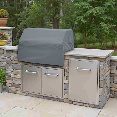 Covers & All Built-in Grill Cover for Outdoor Grill – Heavy Duty 12 oz Waterproof Built-in BBQ Grill Cover, PVC-Coated Polyester with Elastic Hem for Snug Fit (40.5 x 26.75 x 22.25 inches, Grey) - Image 4