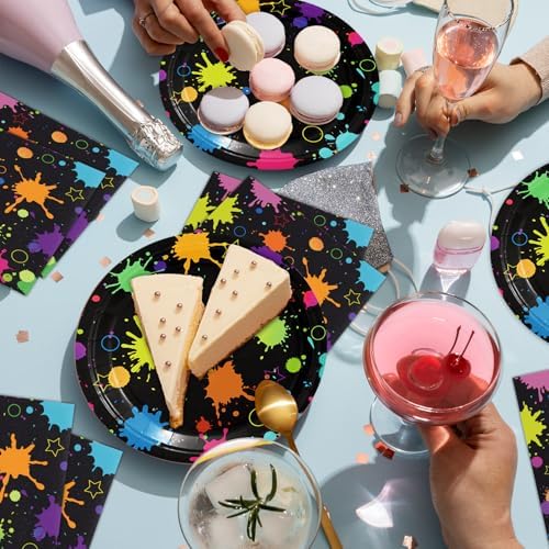 40pcs Neon Party Supplies Paper Plate and Napkins Neon Glow Birthday Colorful Graffiti Party Decoration for Glow Kids Baby Shower Birthday Decorations - Image 5