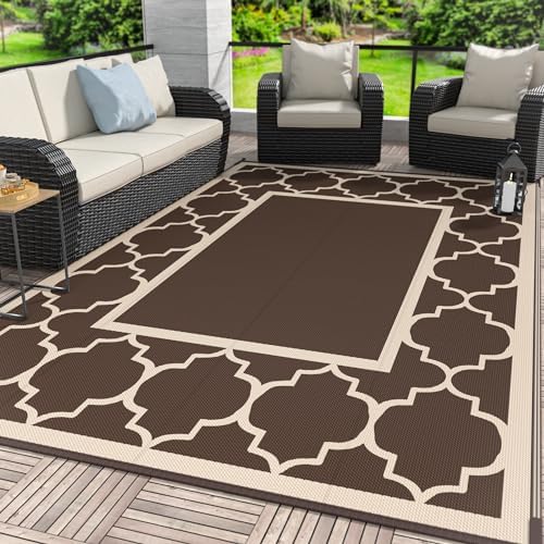 GENIMO Outdoor Rug, Waterproof Plastic Rugs for Patio, 4'x6' Coffee Beige by GENIMO