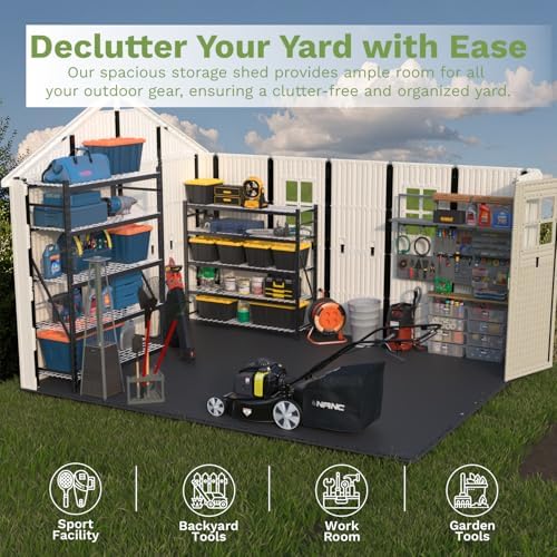 Patiowell 10x12 FT Resin Outdoor Storage Shed with Floor and Skylight,Beige - Image 6