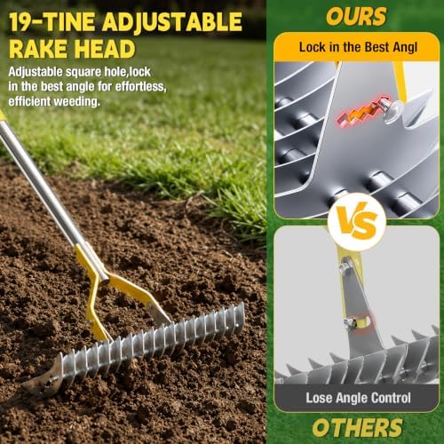 Thatch Rakes , 15-Inch Wide Thatching Rake for Cleaning Dead Grass, 70-Inch Efficient Steel Dethatcher Rake with Adjustable Metal Handle, Thatch Rakes for Lawns, Garden, Yard - Image 5