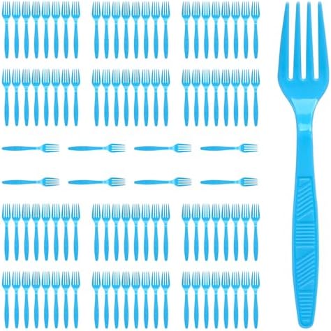 Light Blue Plastic Forks Heavy Duty, Disposable Party Supplies 104 PCS by FUEVING