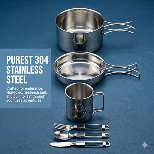 14-Piece Camping Cookware Set, 304 Stainless Steel Pots and Pans - Image 4