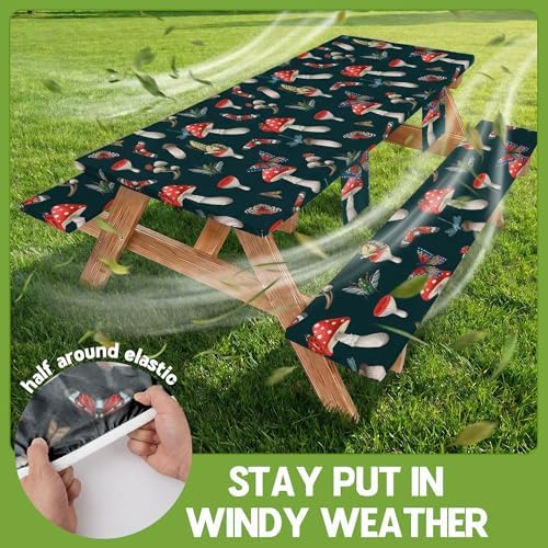 Picnic Table Cover with Bench Covers Elastic Tablecloth Camping Essentials Table Cloth Outdoor Glamping Cool Fun Unique Ideas Birthday Camping Gifts for Mother Mama Mommy Mom from Daughter Son Black - Image 3