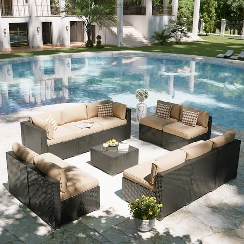 Aoxun Patio Furniture Set, 11 Piece Outdoor Sectional Sofas with Waterproof Cover, 10 Seats Wicker Rattan Outdoor Furniture Patio Conversation Set for Backyard, Garden Begin - Image 6