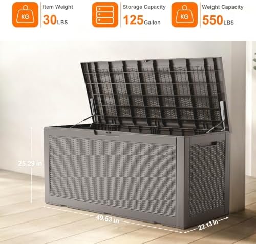 125 Gallon Outdoor Storage Box, Large Waterproof UV Resistant Deck Box, Lockable Storage Container for Patio Furniture Cushions Garden Tools and Pool Accessories(Grey, 125 Gallon) - Image 5
