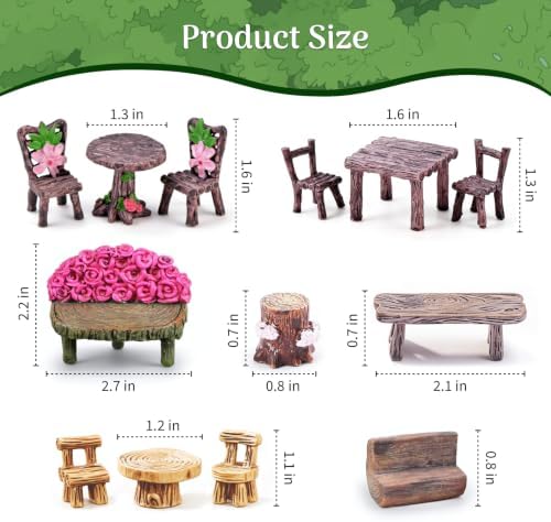 Mini Fairy Garden Accessories Furniture Outdoor Table Bench & Chairs Set - Image 2