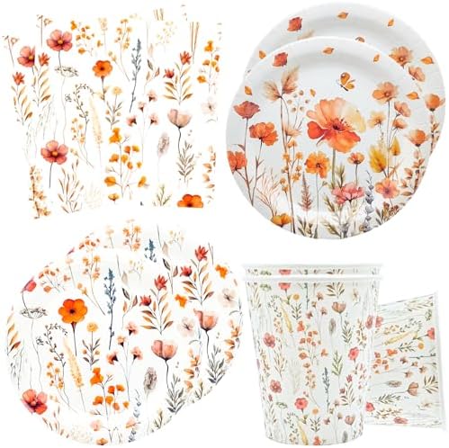 100Pcs Wildflower Party Supplies Spring Floral Wedding Birthday Decoration Include Wildflower Plates Napkins and Cups for Spring Summer Picnic Wedding Baby Shower Tea Party Decor,Serve 25 (Yellow) by GOGUOGOFA