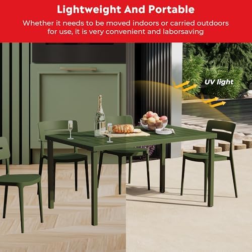 Costaelm Outdoor Dining Table for 6, Rectangular Metal Patio Table, 6-Person Weather Resistant Steel Slat Table for Lawn Garden Backyard, Olive Green - Image 6