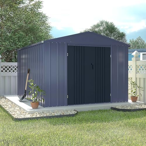 VEIKOU 8x10FT Outdoor Storage Shed with Thickened Galvanized Steel, Metal Storage Shed with Lockable Door & Air Vents, Garden Tool Metal Shed for Patio Garage Yard, Gray by WITHVEIKOUWITHLEISURELIFE