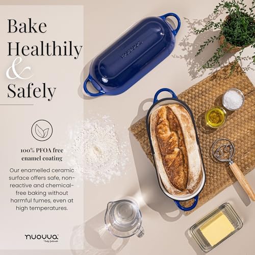 Enamelled Cast Iron Bread Loaf Pot – Dutch Oven For Sourdough Bread Baking – Oven Safe Non Stick Bread Pot – Rectangular, Dark Blue, 34cm x 16cm – by Nuovva - Image 6
