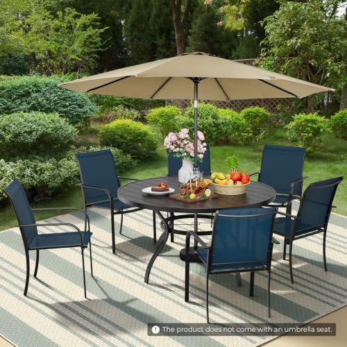 Incbruce 8 PCS Patio Dining Set with Brown Umbrella, Outdoor Dining Set of 6 Textilene Chairs and 53" Round Table with Umbrella Hole for Backyard, Garden, and Poolside (Blue) - Image 7