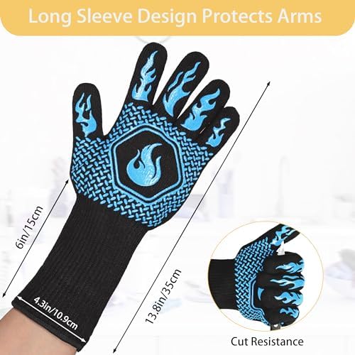 BBQ Gloves 1472F Heat Resistant Non-Slip Silicone (Sky Blue) - Image 2