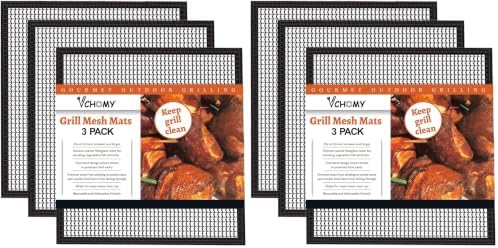 Grill Mesh Mat Set of 3 - Heavy Duty BBQ Non-stick Cooking Sheet Liners Reusable Teflon Barbecue Grilling Net for Outdoor Smoker, Pellet, Gas, Charcoal Grills - 11.8x13.8 (Pack of 2) by VCHOMY