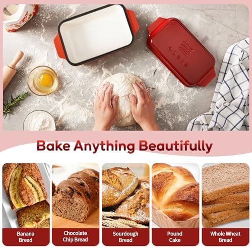 Enameled Cast Iron Dutch Oven for Sourdough Bread Baking, 9×5 Dutch Oven Pot with Lid, 2 in 1 Bread Pans with Lid for Baking, Roasting & Braising, Easy Release, Oven & Induction Safe (4.2 QT,Red) - Image 4