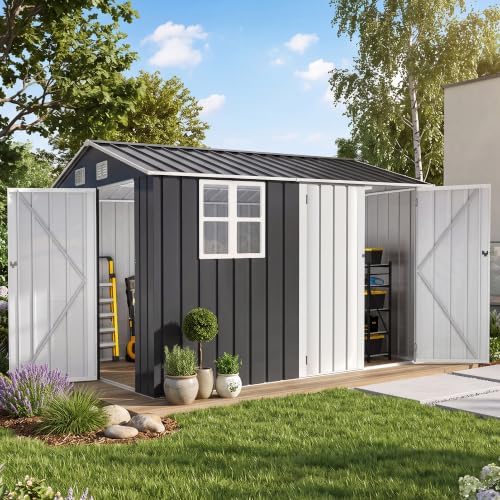 DWVO 10x8 FT Outdoor Storage Shed with 3 Lockable Doors and Window - Image 2