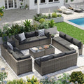 Aoxun Patio Furniture Sets, 14-Piece Outdoor Patio Furniture with 44'' Propane Gas Firepit Table, Wicker Outdoor Conversation Set Sectional Sofa for Backyard, Poolside, Garden by Aoxun