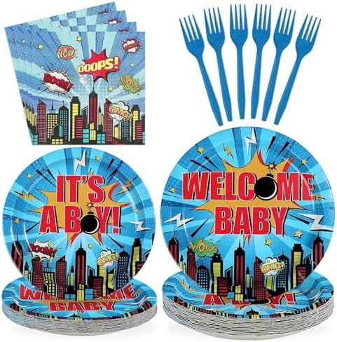 96Pcs Hero Themed Baby Shower Party Decoration Serves 24 by Greencian