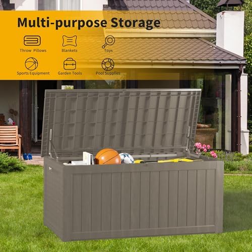 Outdoor Storage Box, 270 Gallon Waterproof Deck Box, Super-Sized Gas-Spring Resin Trunk for Large Seat Pillows, Heavy-Duty Lockable Backyard Storage Sofa, Garden Lawn, Grey - Image 6