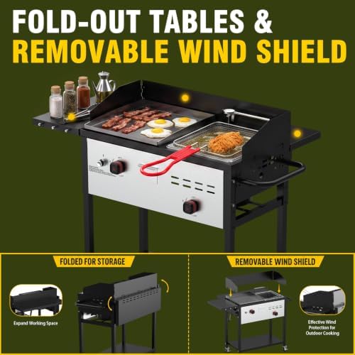 BESTFIRE Propane Griddle with Deep Fryer Combo 33000 BTU 2 Burner Gas Grill - Image 5