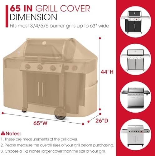 Unicook Grill Cover Heavy Duty Waterproof UV Resistant 65 Inch, Light Brown - Image 2