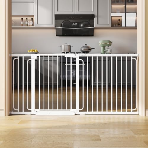 Wide Baby Gate for Stairs 62-70.5 Inch Pressure Mounted, Auto Close Child Baby Gates for Doorways No Drill, Walk Through Dog Gate Indoor for The House, White by Unknown