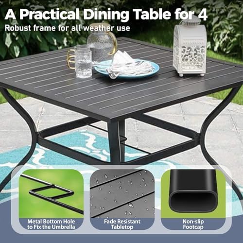 SUNSHINE VALLEY 5pc Patio Dining Set, 37" Square Table & 4 Blue Chairs - Image 6