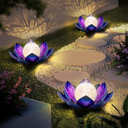 Huaxu Solar Lights Outdoor Decor, Purple Lotus Flower Light, Waterproof LED Crackle Globe Glass Lamp for Garden, Patio, Yard, Porch, Pathway, Ground, Tabletop Gifts for Mom,Women - Image 7