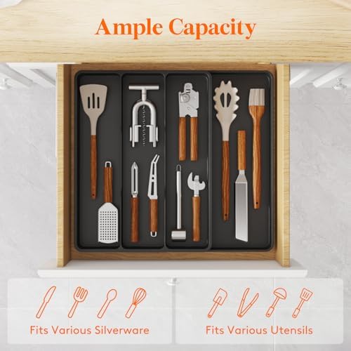 Lifewit Utensil Organizer for Kitchen Drawer, Expandable Cooking Tray - Image 2