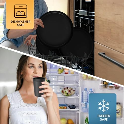 40 Piece Plastic Dinnerware Set for 8 with Cutlery, Unbreakable Plates and Bowls Set, Dishwasher & Microwave Safe Reusable Dish Set for Camping, RV, Outdoor Kitchen, Apartment Dining, Black - Image 4