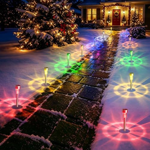 GIGALUMI Solar Christmas Lights Outdoor, Multicolor Pathway Lights 12 Pack - Image 2