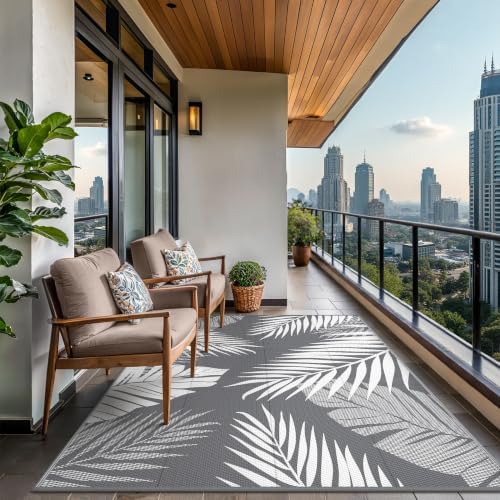 GENIMO Outdoor Rug, Waterproof Plastic Rugs for Patio, 8'x10' Grey White - Image 5