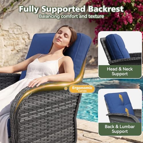 Aoxun 13 Piece Outdoor Patio Furniture Set with 44'' Fire Pit Table, Wicker Rattan Outdoor Furniture with High Back Swivel Rocker Chairs, Outdoor Sofa Set with Thick Cushion & Ottoman, Navy Blue - Image 6