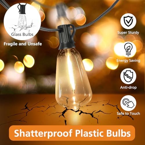 Brightever 200FT Outdoor String Lights with Remote, 2700K/4000K/5000K Selectable LED String Lights for Outside with 100+4 ST38 Edison Bulbs, 3 Modes Dimmable Patio Lights Waterproof for Camping, Deck - Image 6