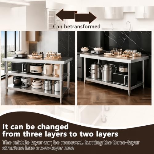 Stainless steel kitchen prep and work table with Wheels,51x24in,Multi-Size - Image 6