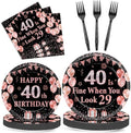 96PCS 40th Birthday Paper Plates and Napkins for 40 Is Fine When You Look 29 Themed Party Supplies Black Rose Gold Dinnerware Set for Women Cheers to Forty Birthday Gatherings Decorations by Oitnlaughter