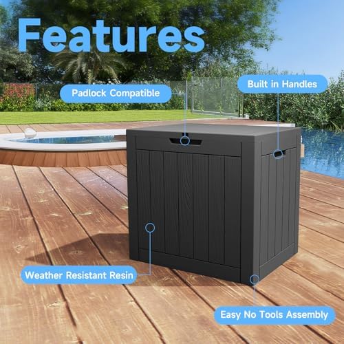 ROJIK 40 Gallon Resin Deck Box, Lockable Waterproof Weatherproof Outdoor Storage Container for Garden Tools, Cushions & Outdoor Accessories（Black - Image 2