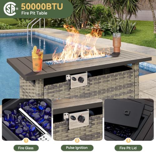 Aoxun 10-Piece Wicker Rattan Patio Furniture Set with 44" Fire Pit Table - Image 2