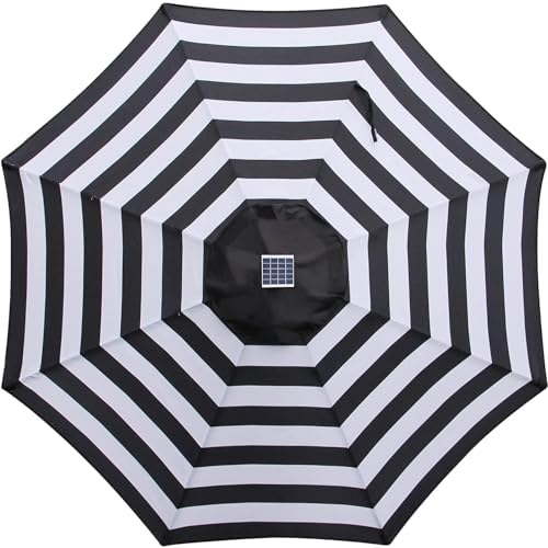 Blissun 9 ft Solar Umbrella 32 LED Lighted Patio Umbrella Table Market Umbrella with Tilt and Crank Outdoor Umbrella for Garden, Deck, Backyard, Pool and Beach (Black and White) - Image 4